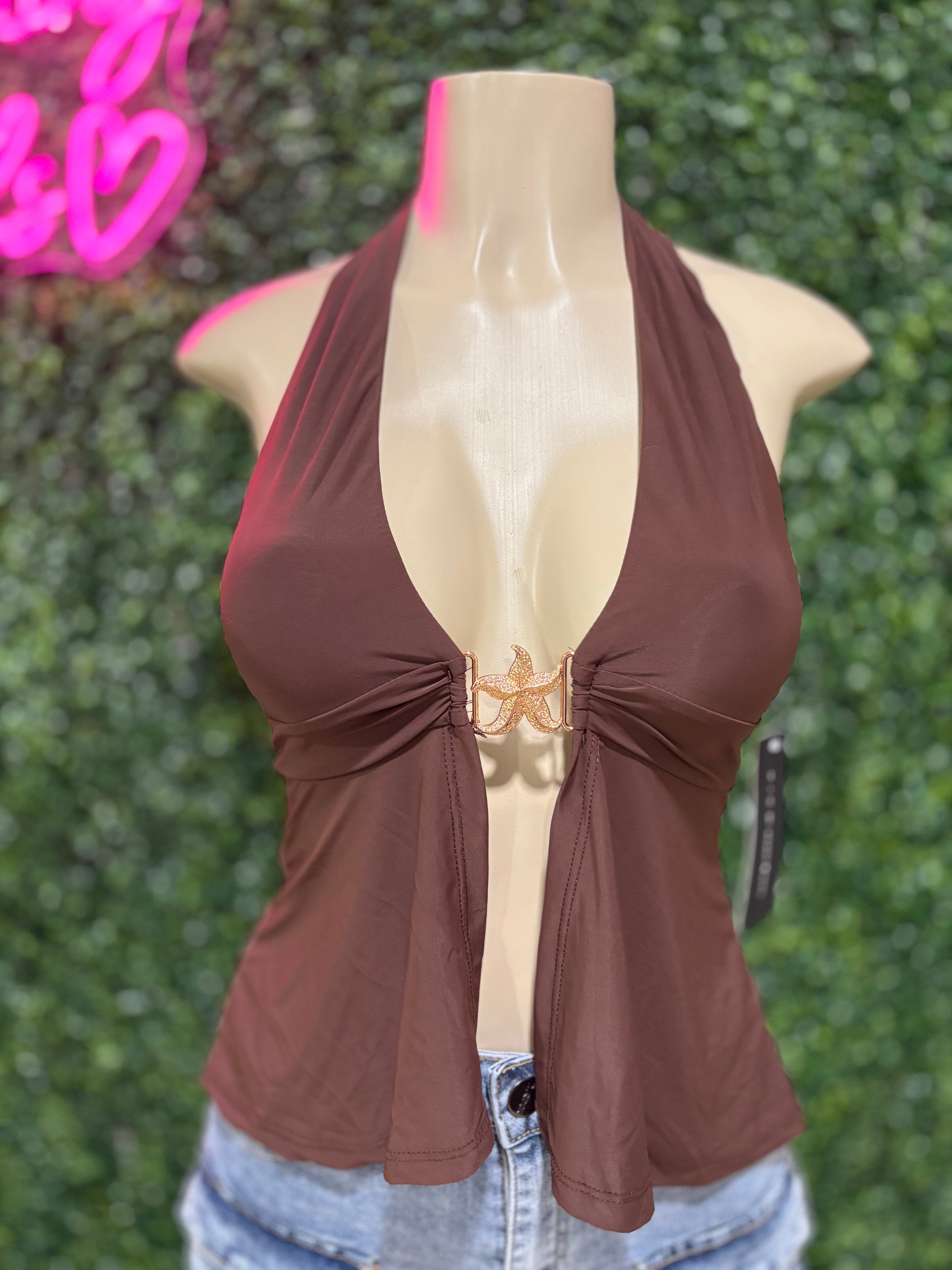 Halter neck starfish buckle trim