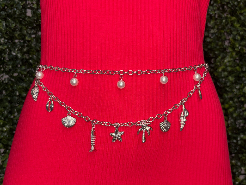 Ocean charm pearl layered waist chain