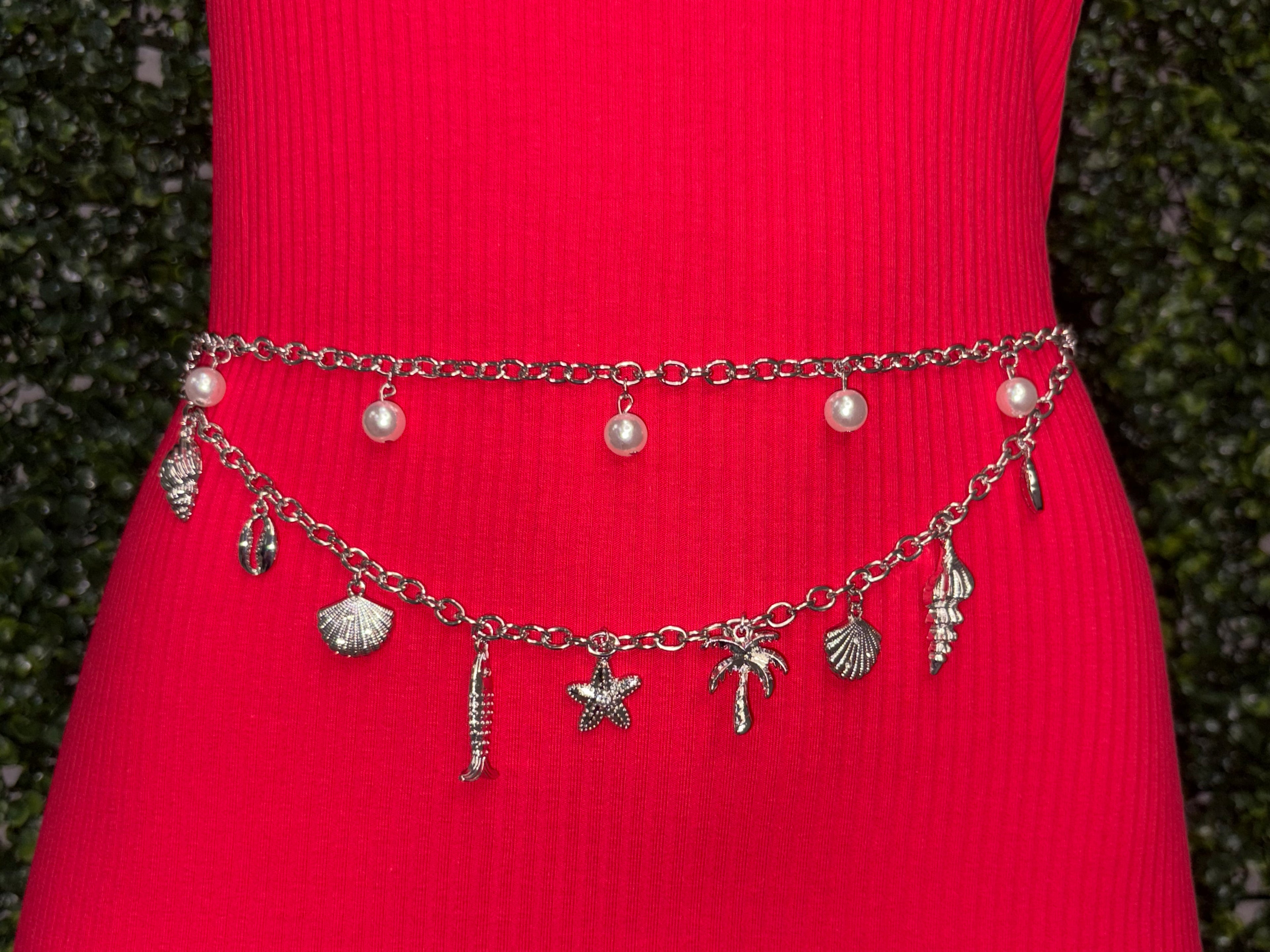 Ocean charm pearl layered waist chain