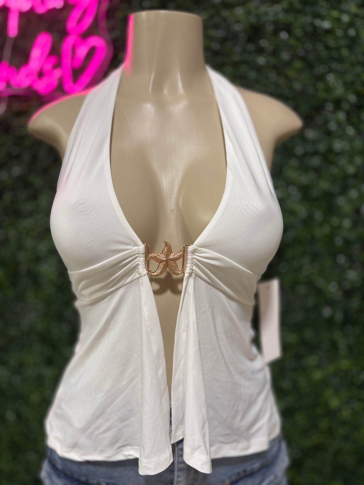 Halter neck starfish buckle trim
