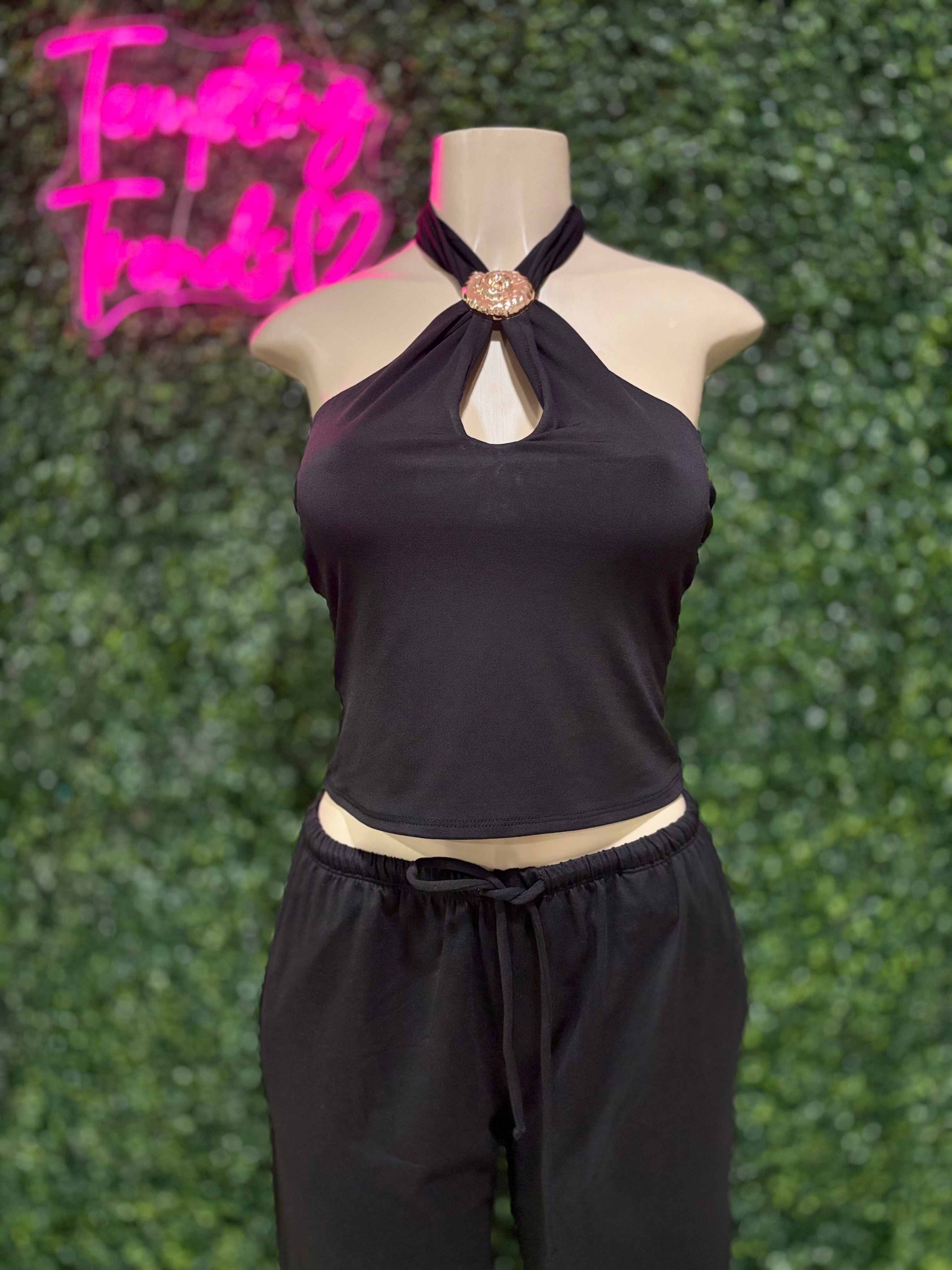Seashell buckle halter top