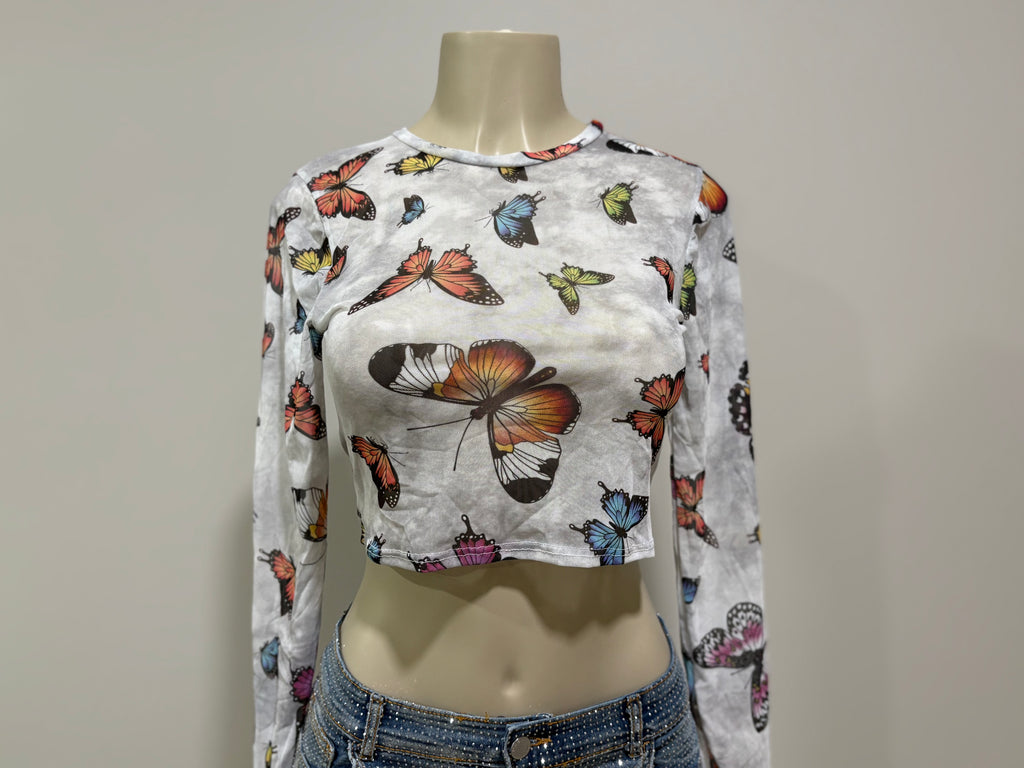 Butterfly crop top long sleeve