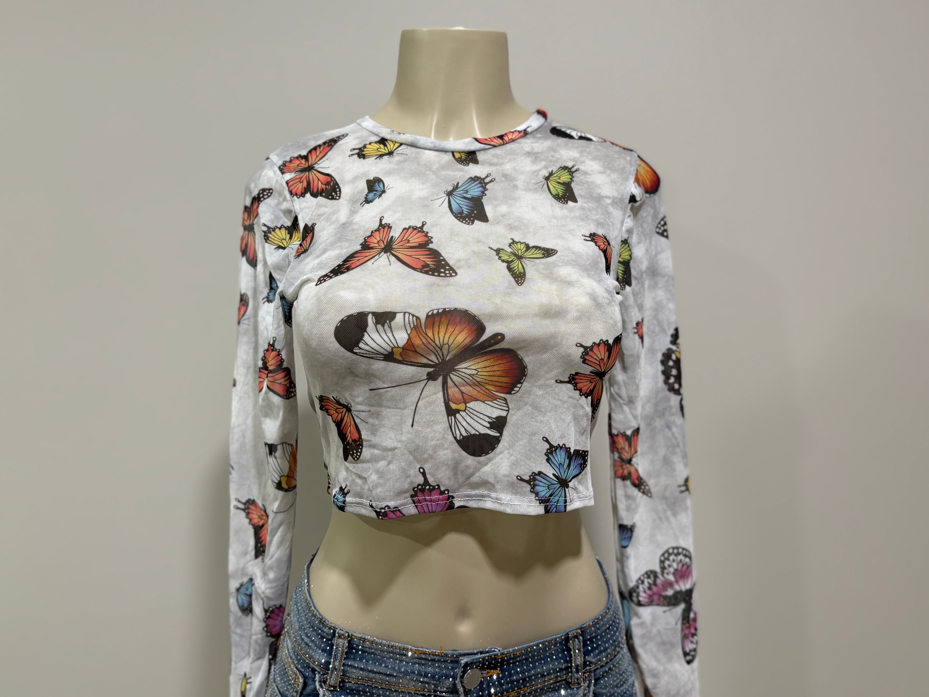 Butterfly crop top long sleeve