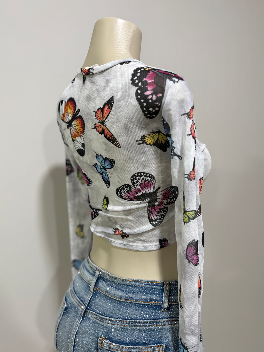 Butterfly crop top long sleeve