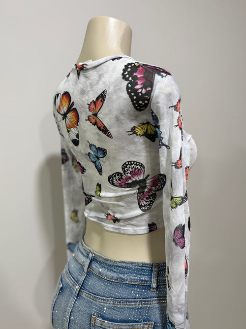 Butterfly crop top long sleeve