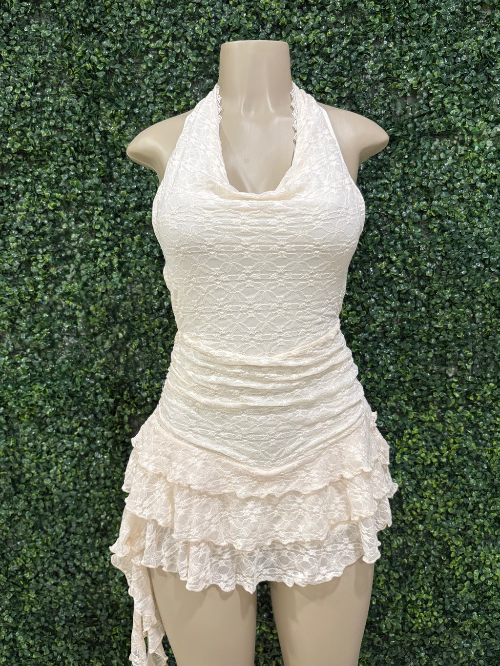 Open back draped ruffled dress