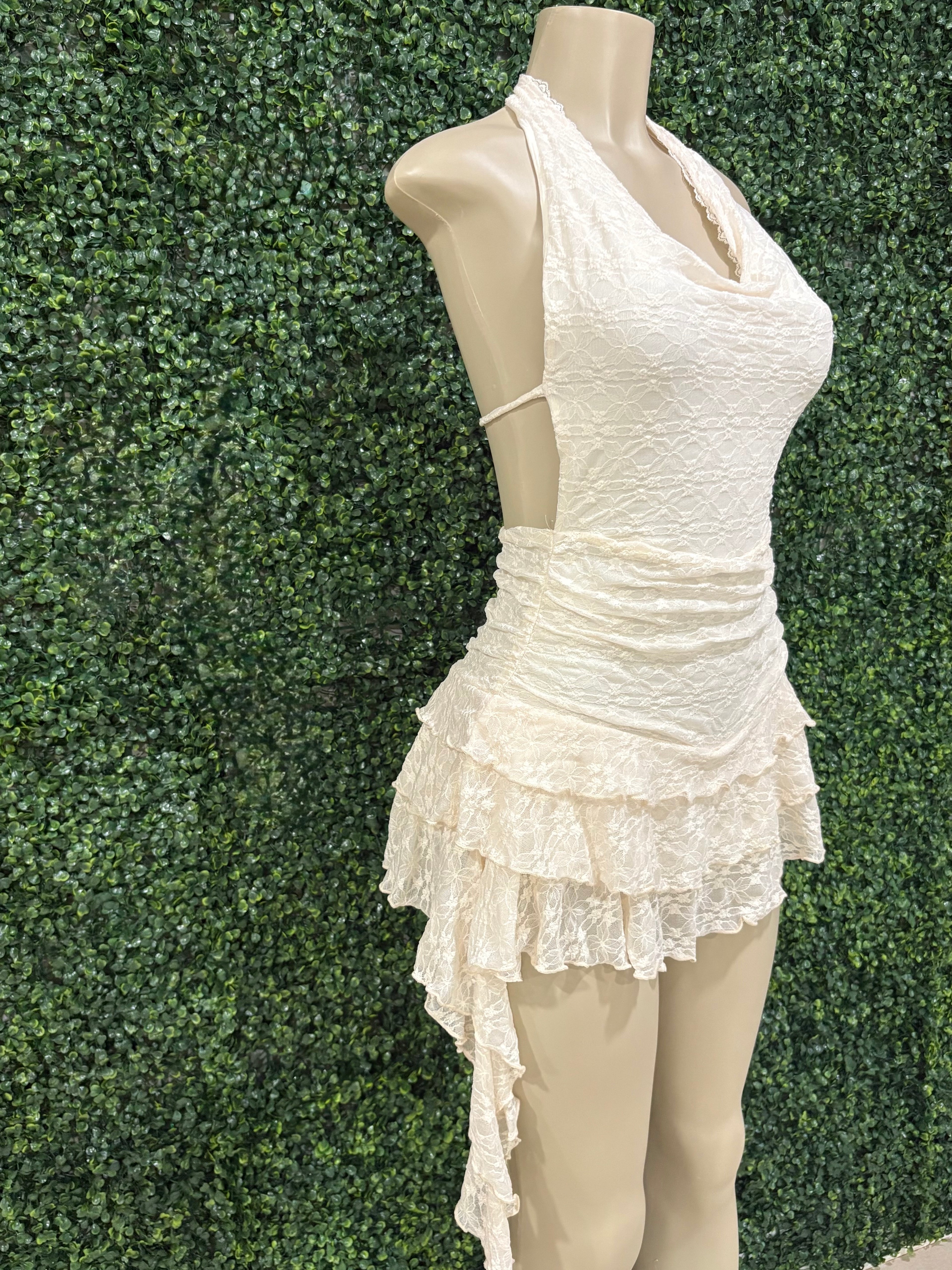 Open back draped ruffled dress