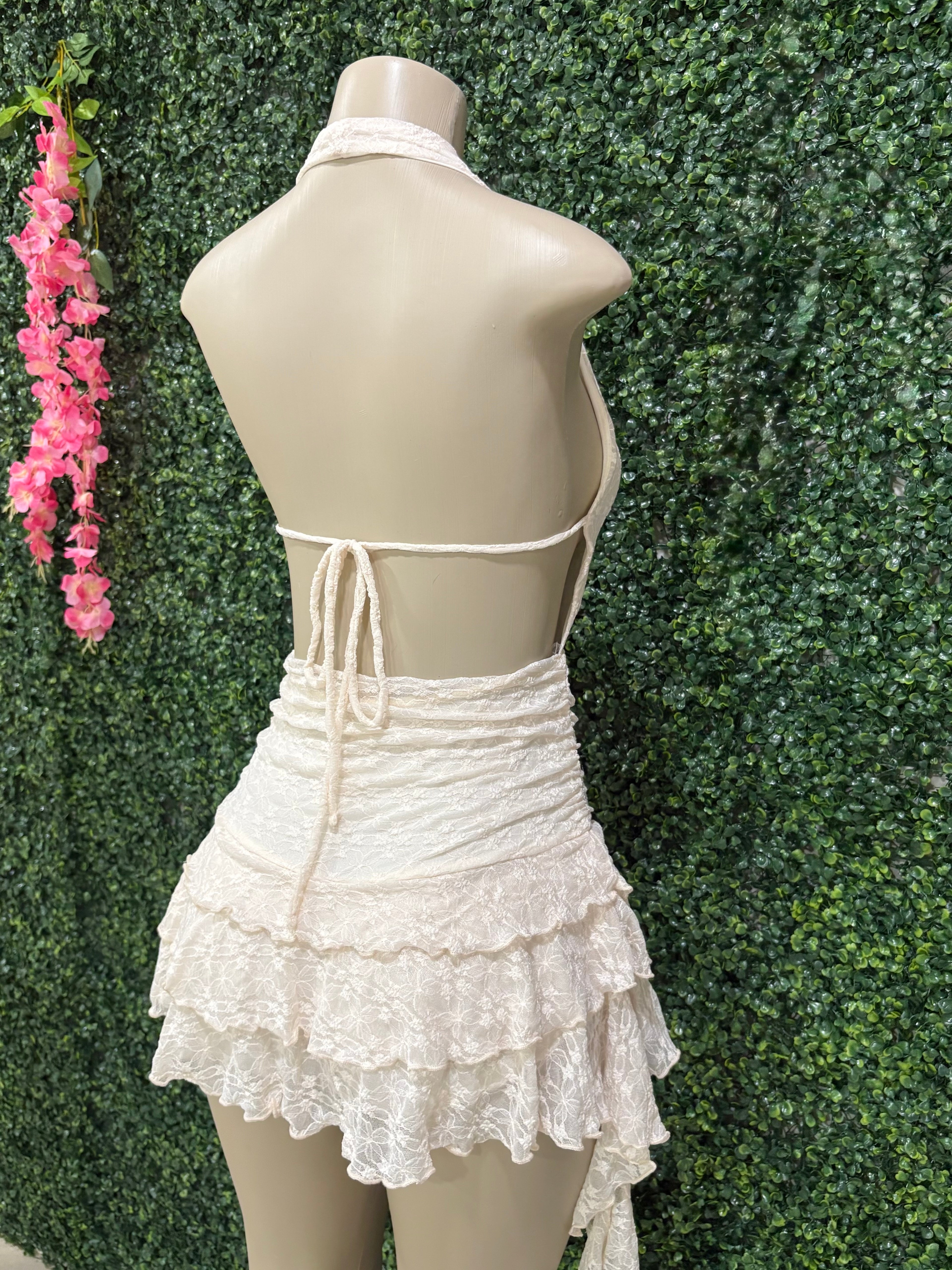 Open back draped ruffled dress