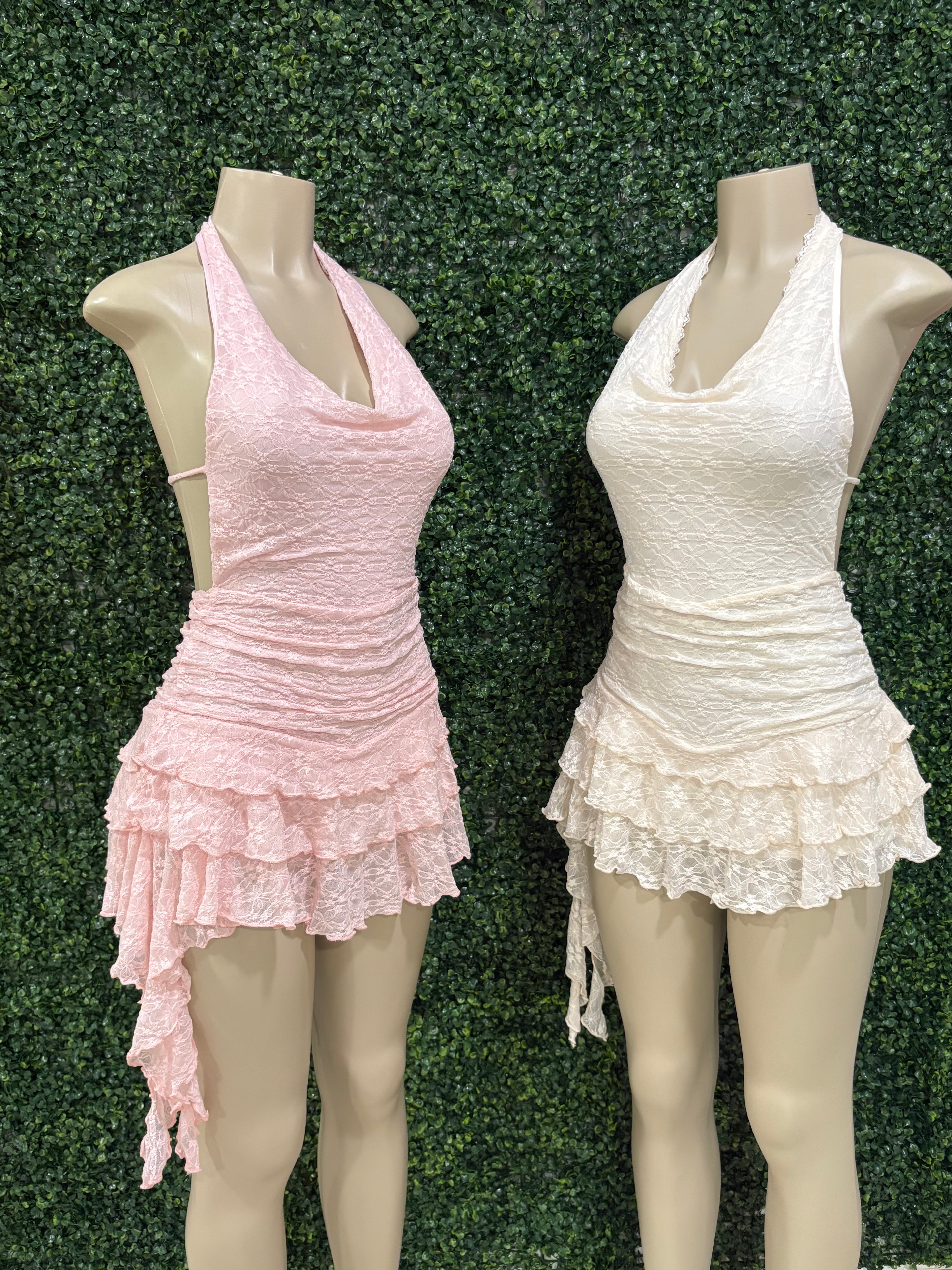 Open back draped ruffled dress