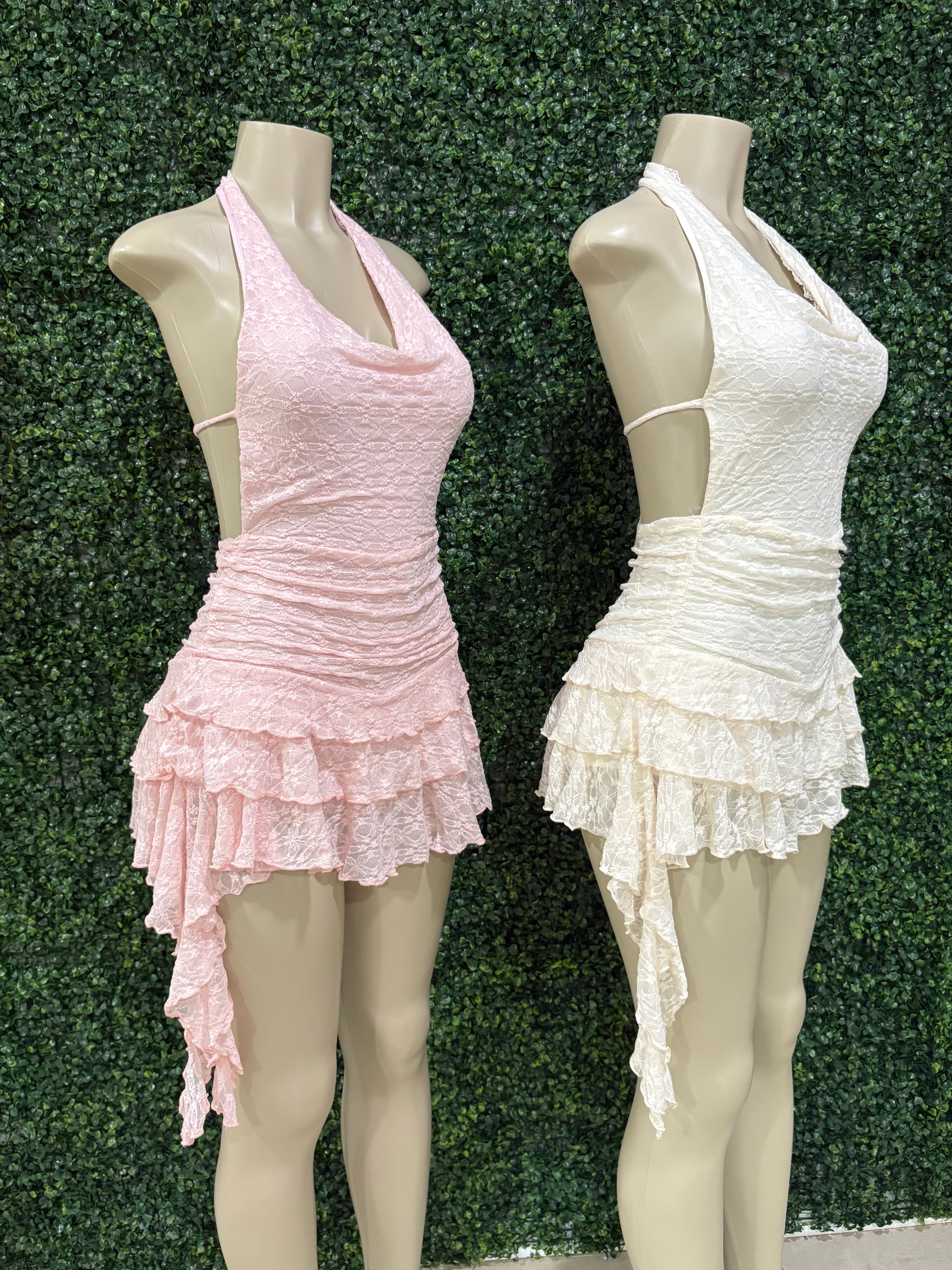 Open back draped ruffled dress