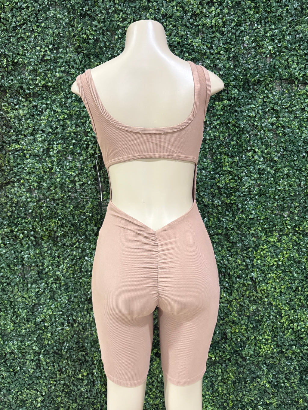Ruching Hip Open Back Biker Romper