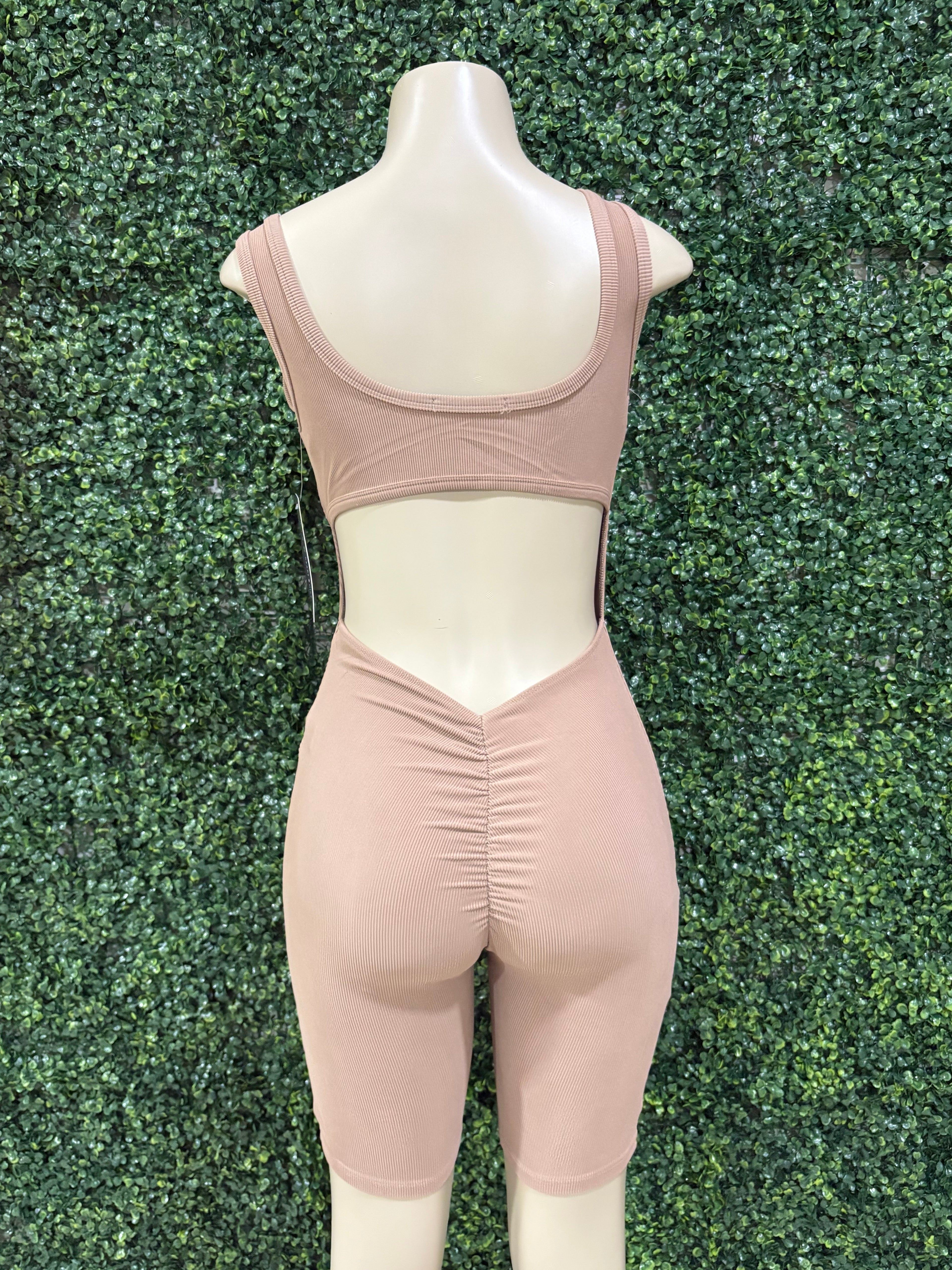 Ruching Hip Open Back Biker Romper