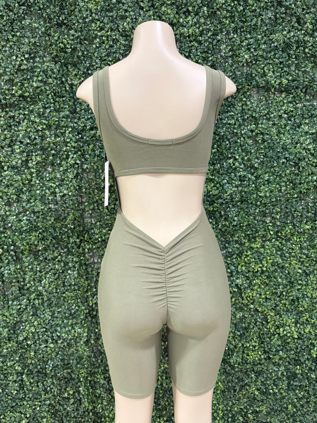 Ruching Hip Open Back Biker Romper
