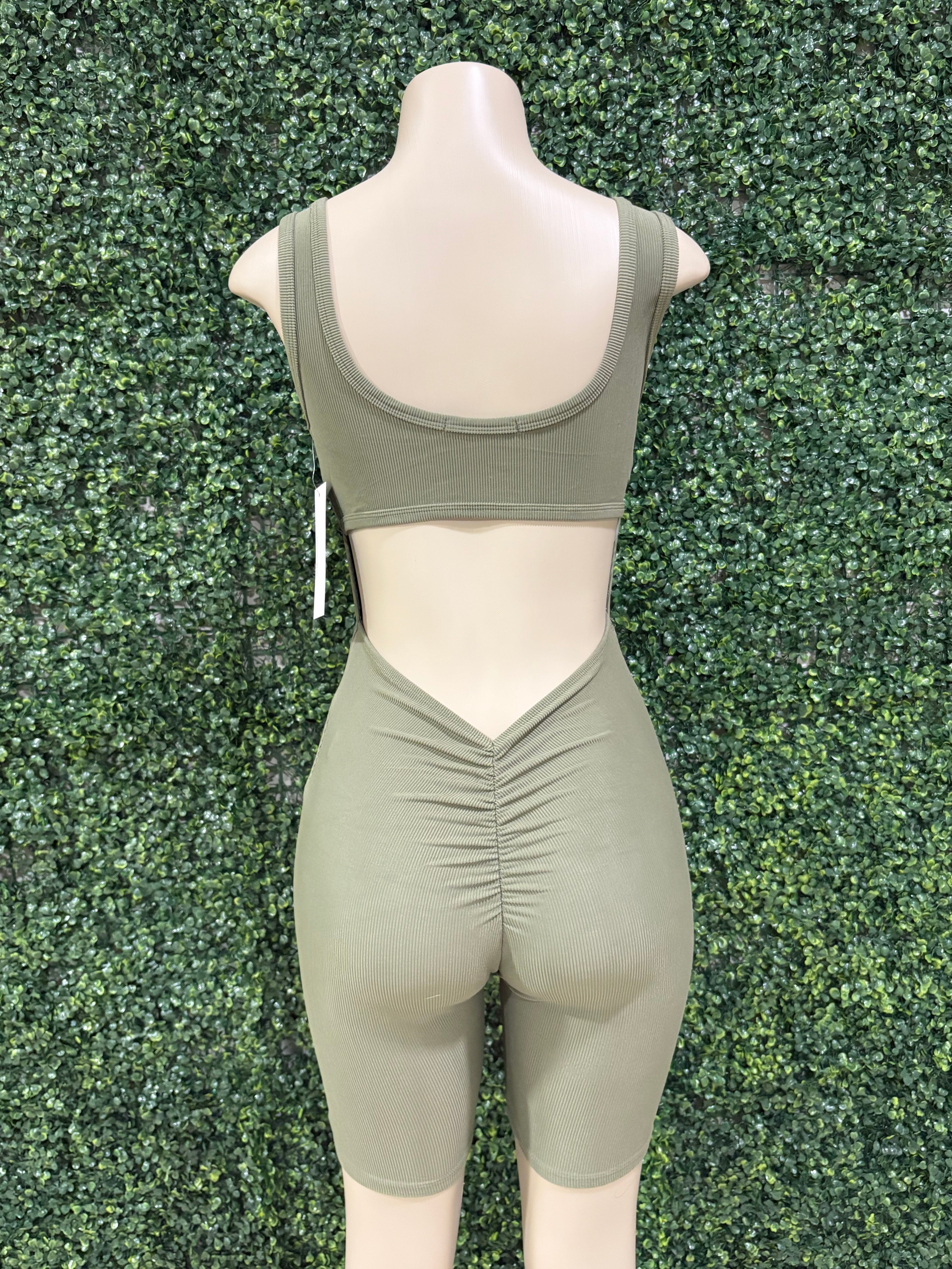 Ruching Hip Open Back Biker Romper