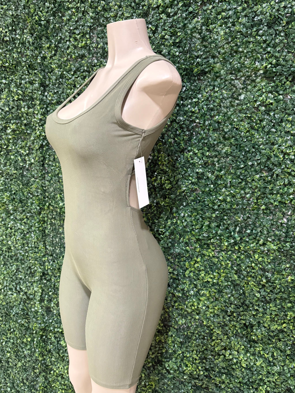 Ruching Hip Open Back Biker Romper