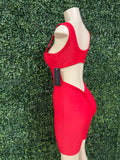 Ruching Hip Open Back Biker Romper