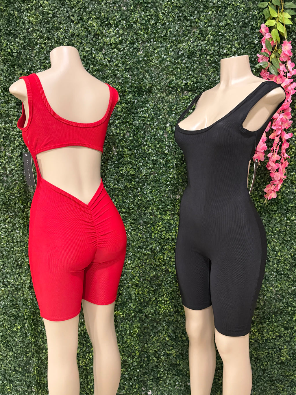 Ruching Hip Open Back Biker Romper
