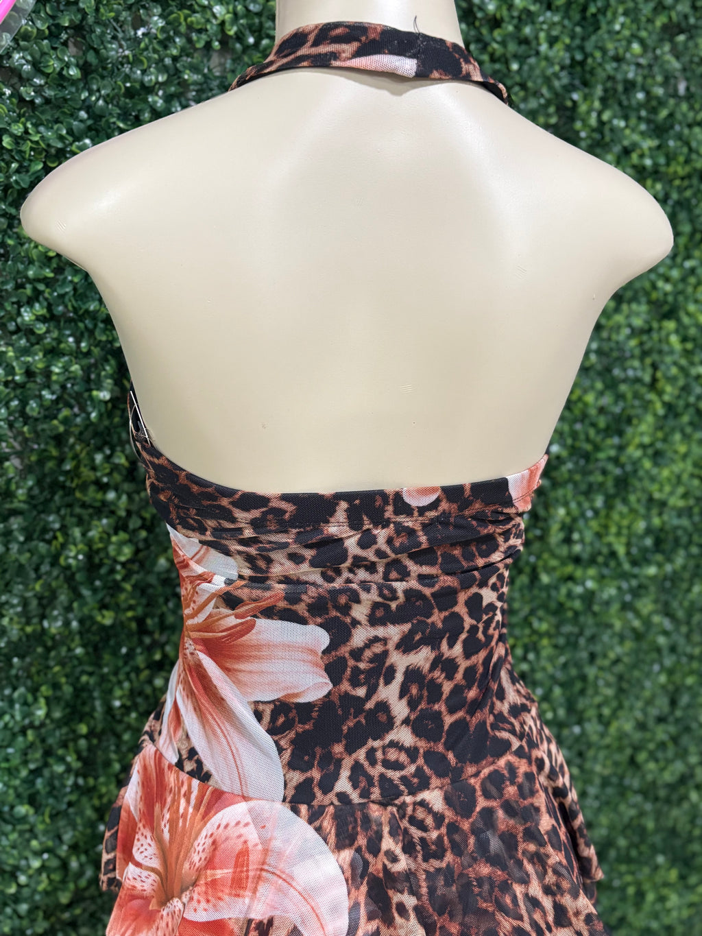 RUFFLE DOWN MINI HALTER DRESS W/ SHORTS