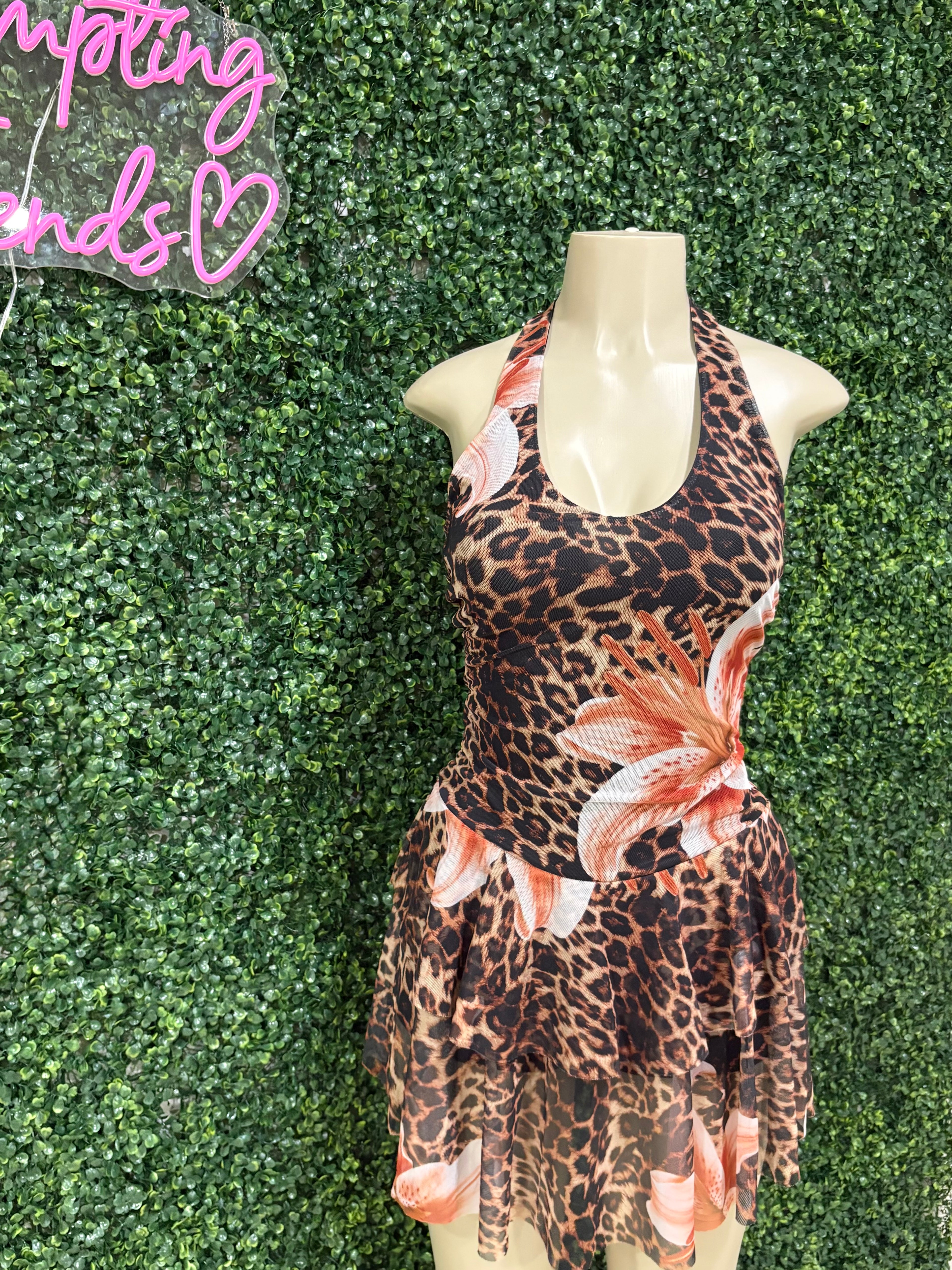 RUFFLE DOWN MINI HALTER DRESS W/ SHORTS
