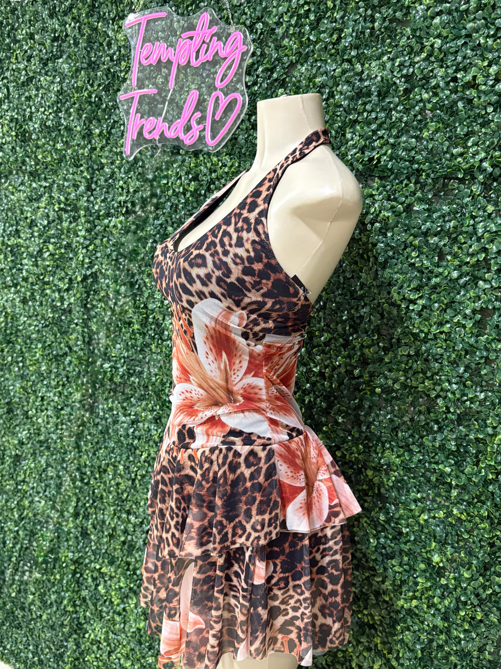 RUFFLE DOWN MINI HALTER DRESS W/ SHORTS