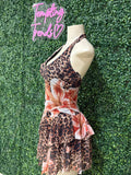 RUFFLE DOWN MINI HALTER DRESS W/ SHORTS