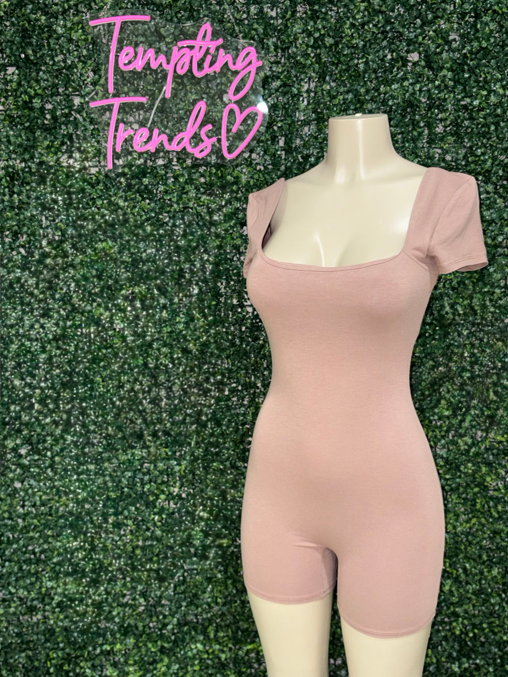 DOUBLE SCOOP SHIRRED BACK BIKER SHORT CATSUIT